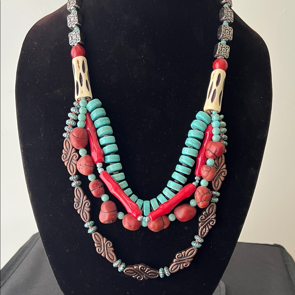 Vintage Southwestern Multicolor Beaded 22” Necklace